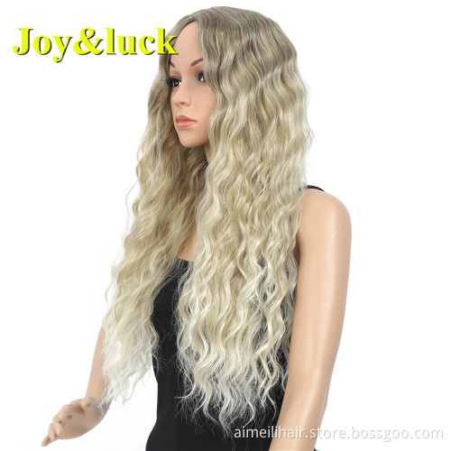 22inch Water Wave Brown Ombre Golden Blonde Wholesale Hair Wig For Women Cosplay Party Long Natural Curly Synthetic Hair Wigs
